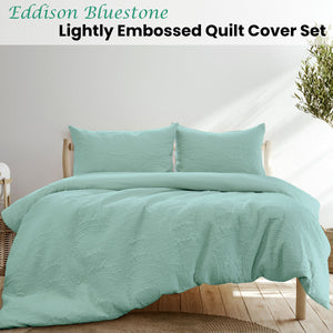 Ardor Eddison Bluestone Light Quilted Embossed Quilt Cover Set | Queen