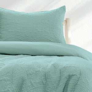 Ardor Eddison Bluestone Light Quilted Embossed Quilt Cover Set | Queen