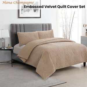 Ardor Hana Champagne Embossed Velvet Quilt Cover Set | Queen