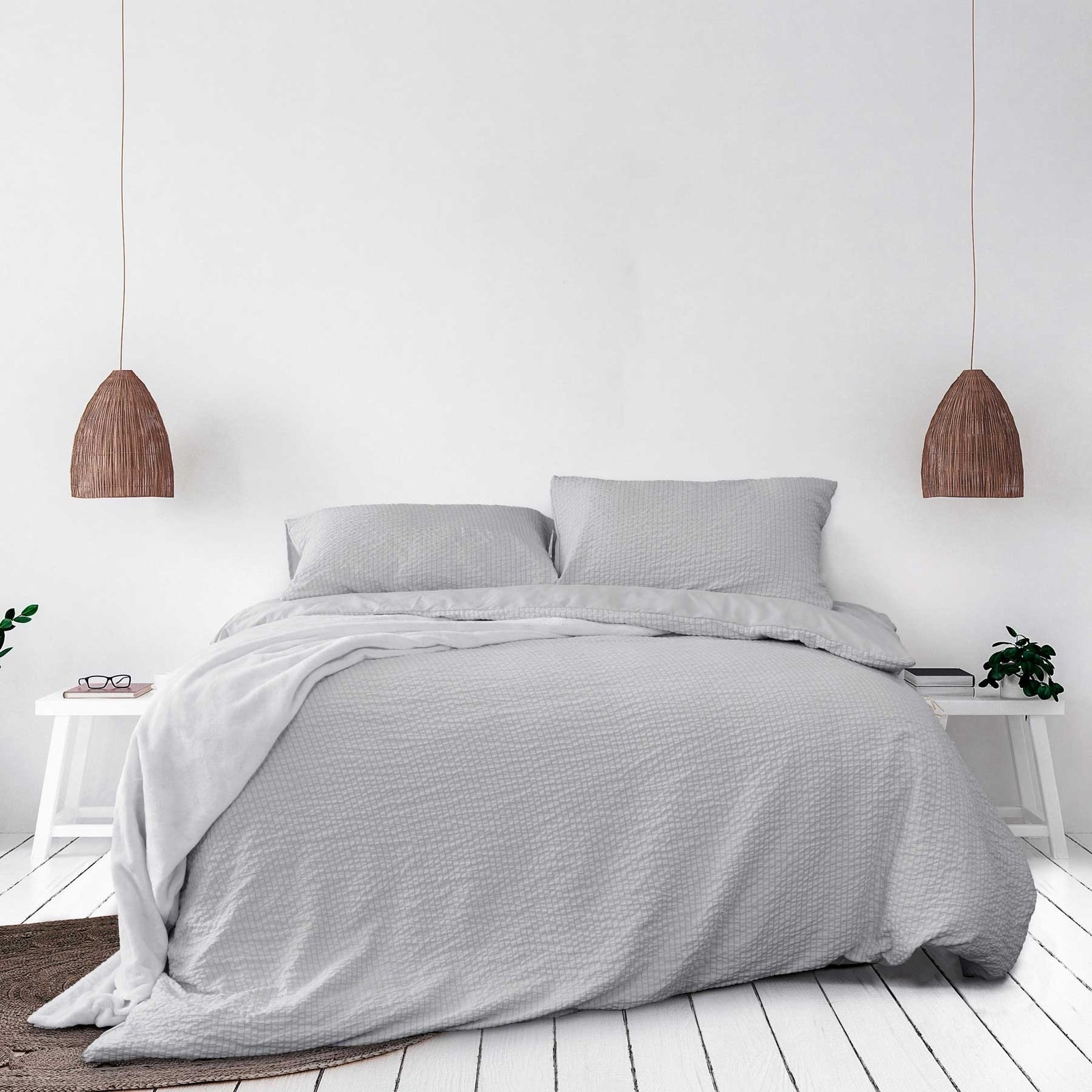 Ardor Ingrid Silver Seersucker Stripe Quilt Cover Set | Queen