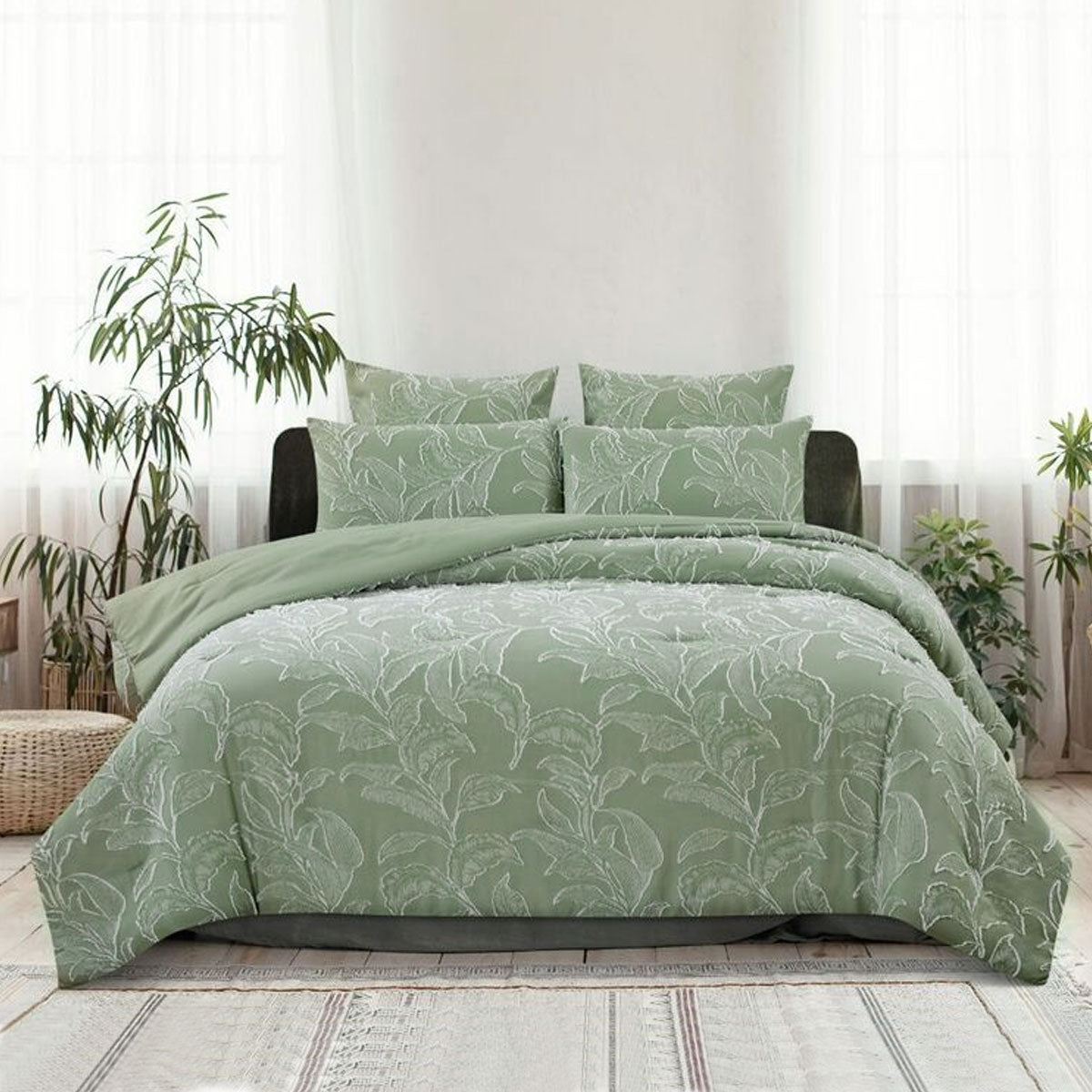 Ardor Kiah Pale Olive Textured Clipped Jacquard Quilt Cover Set | Queen