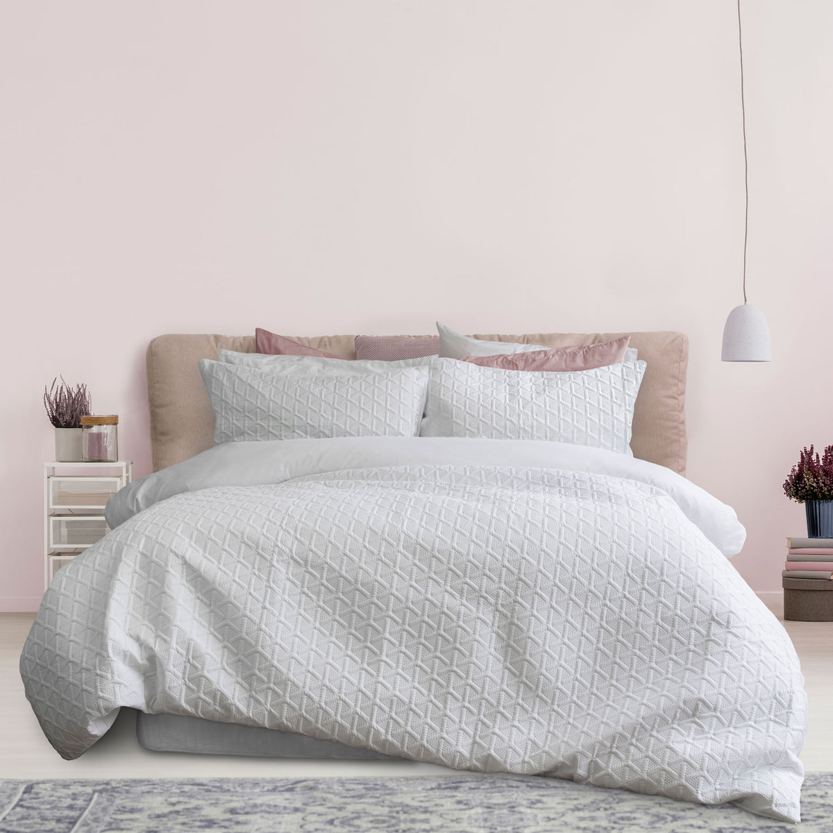Ardor Leonardo White Embossed Quilt Cover Set | Queen