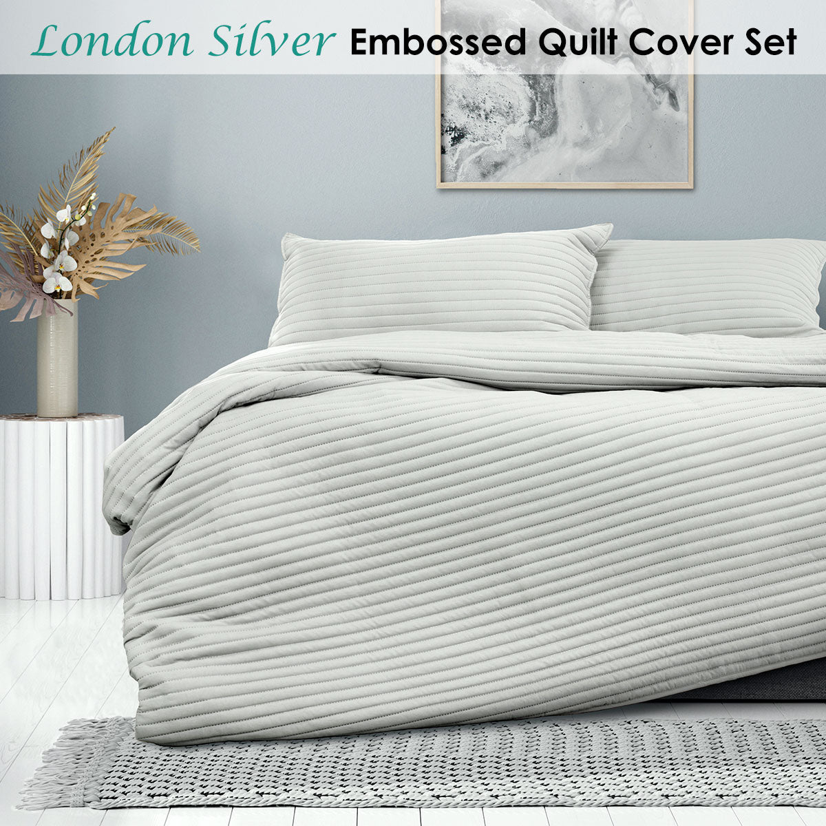 Ardor London Silver Embossed Quilt Cover Set | Queen