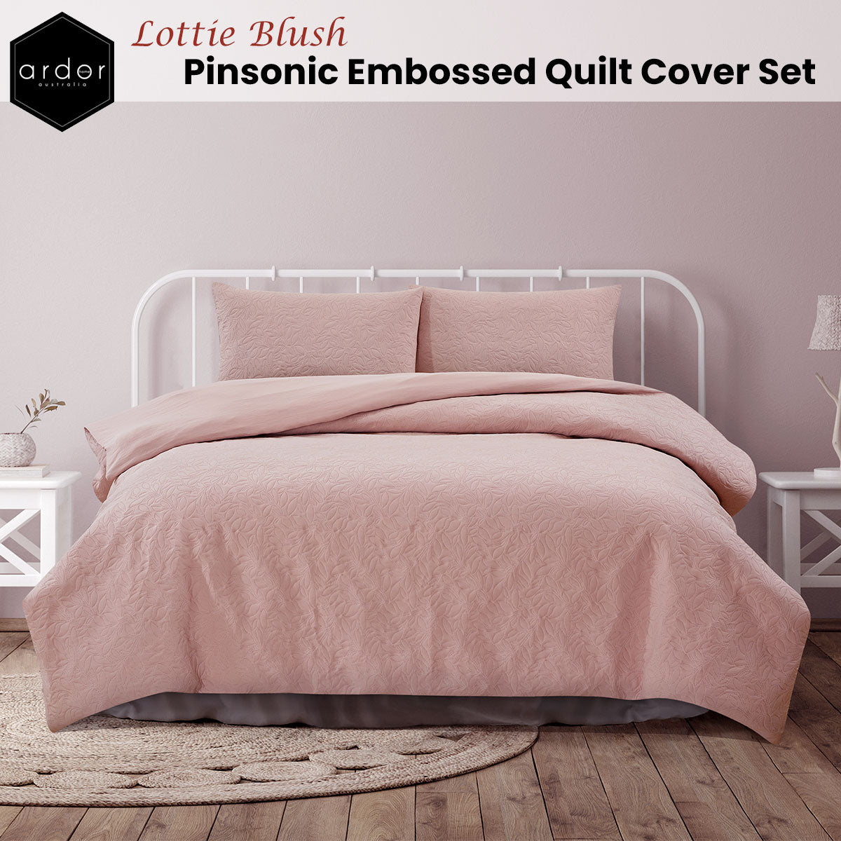 Ardor Lottie Blush Pinsonic Embossed Quilt Cover Set | King