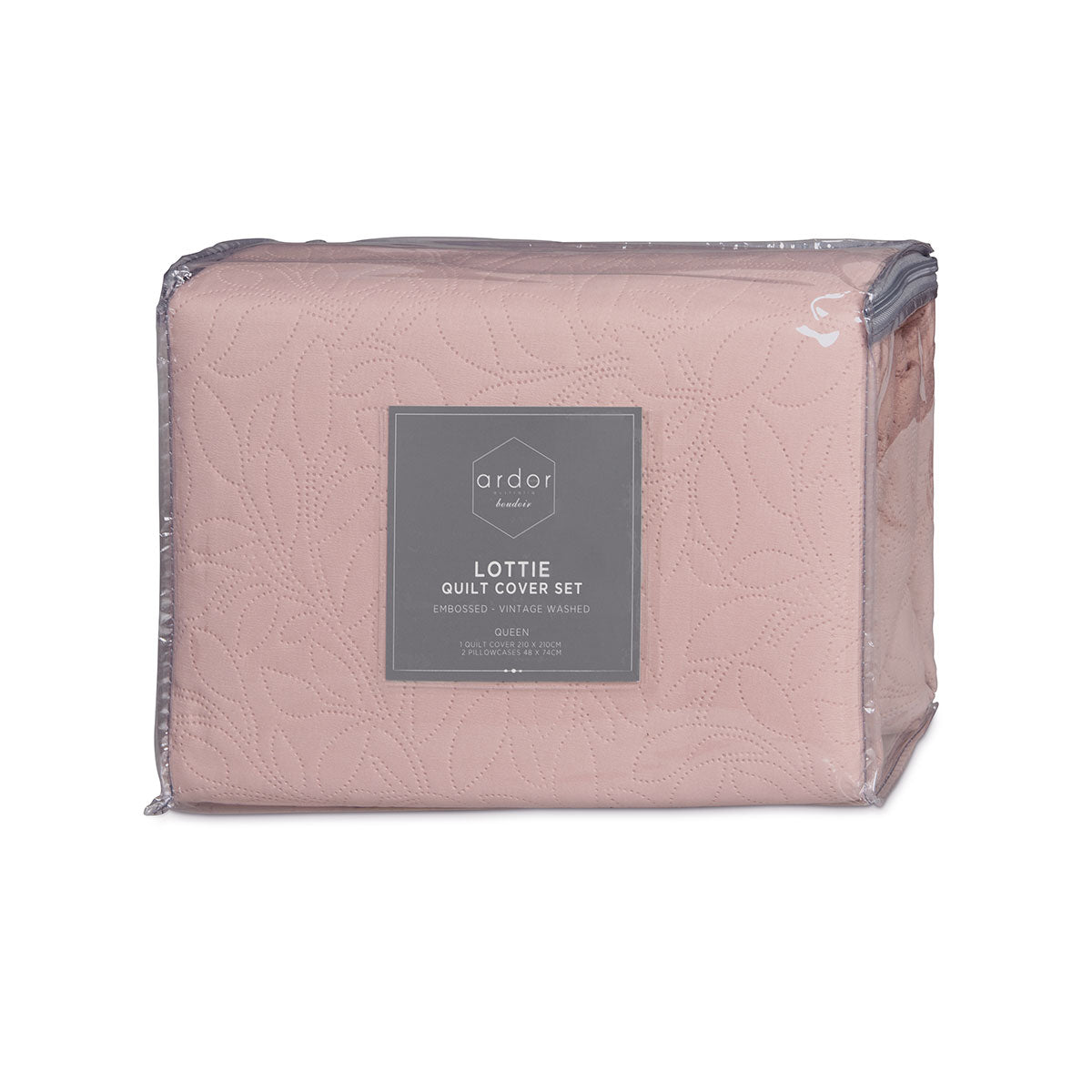Ardor Lottie Blush Pinsonic Embossed Quilt Cover Set | Queen