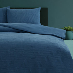 Ardor Maxwell Navy Embossed Vintage Washed Quilt Cover Set | Queen