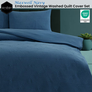 Ardor Maxwell Navy Embossed Vintage Washed Quilt Cover Set | Queen