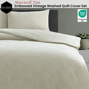 Ardor Maxwell Tan Embossed Vintage Washed Quilt Cover Set | King