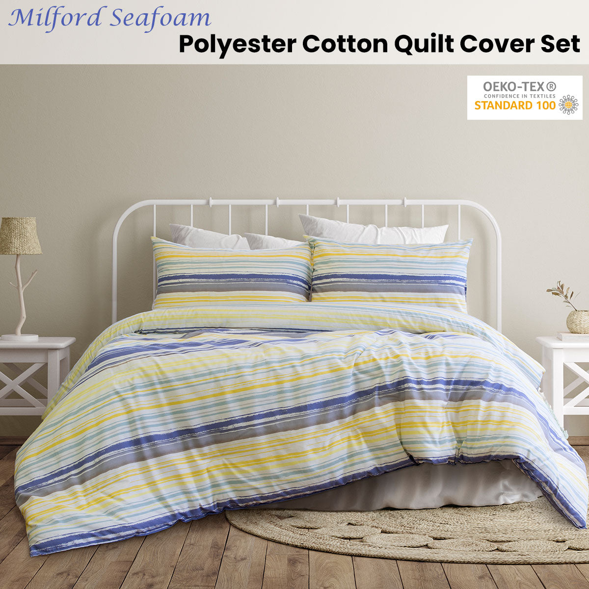 Ardor Milford Seafoam Polyester Cotton Quilt Cover Set | Queen