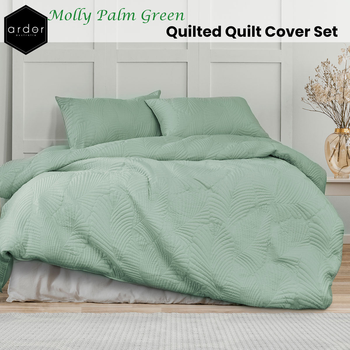 Ardor Molly Palm Green Quilted Quilt Cover Set | King