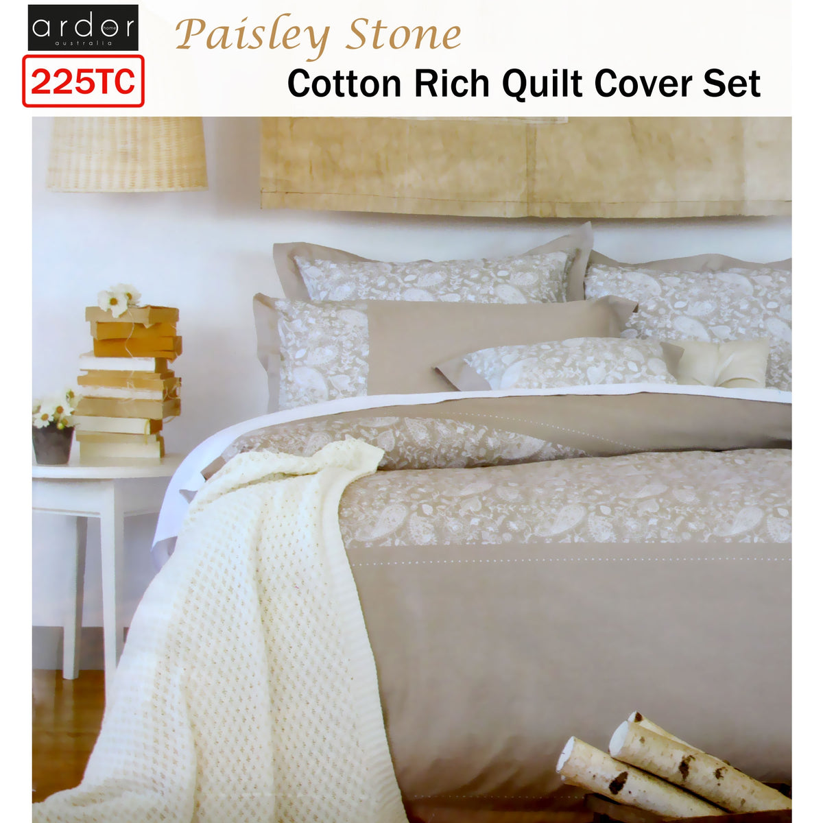 Ardor 225TC Cotton Rich Paisley Stone Quilt Cover Set | Queen