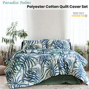 Ardor Palms Blue Polyester Cotton Quilt Cover Set | King