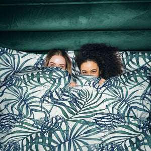 Ardor Palms Blue Polyester Cotton Quilt Cover Set | King