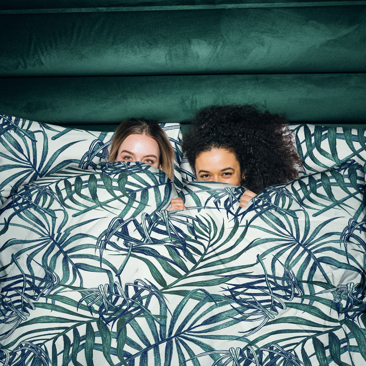 Ardor Palms Blue Polyester Cotton Quilt Cover Set | Queen