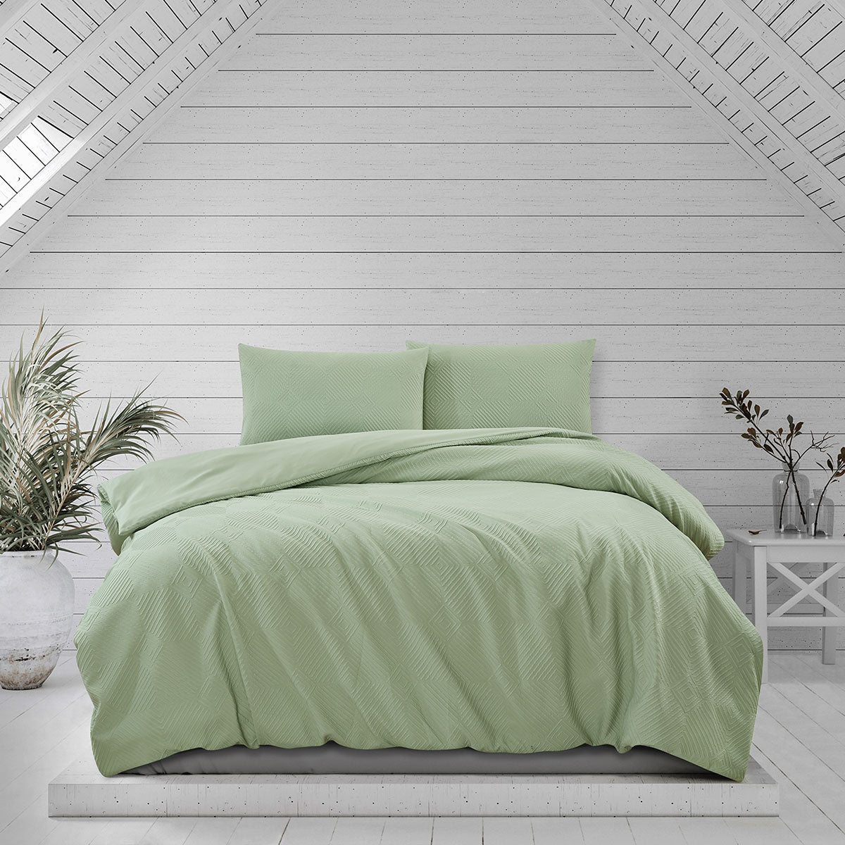 Ardor Preston Pale Green Embossed Quilt Cover Set | Queen