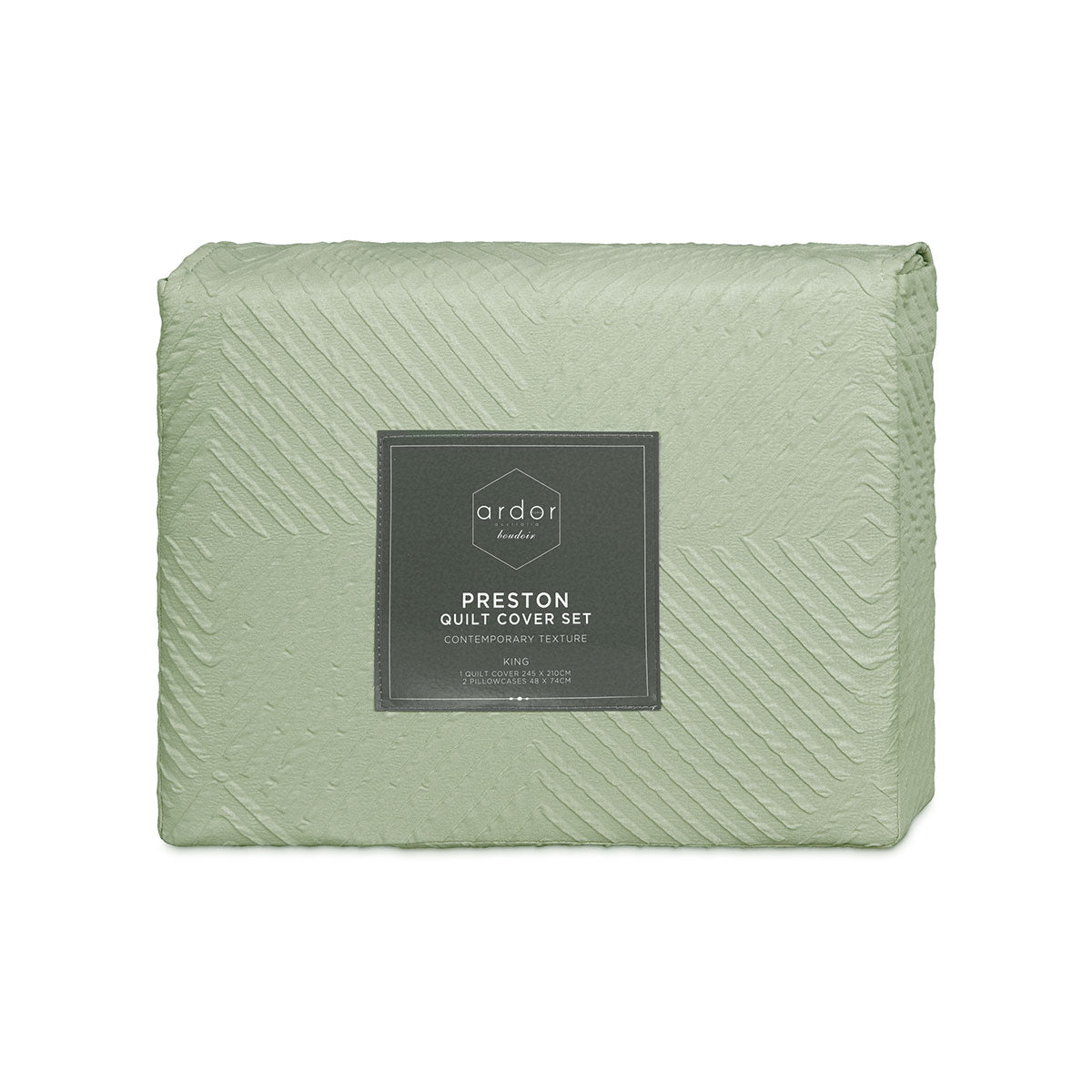 Ardor Preston Pale Green Embossed Quilt Cover Set | Queen