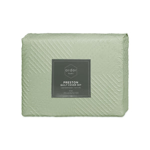 Ardor Preston Pale Green Embossed Quilt Cover Set | Queen