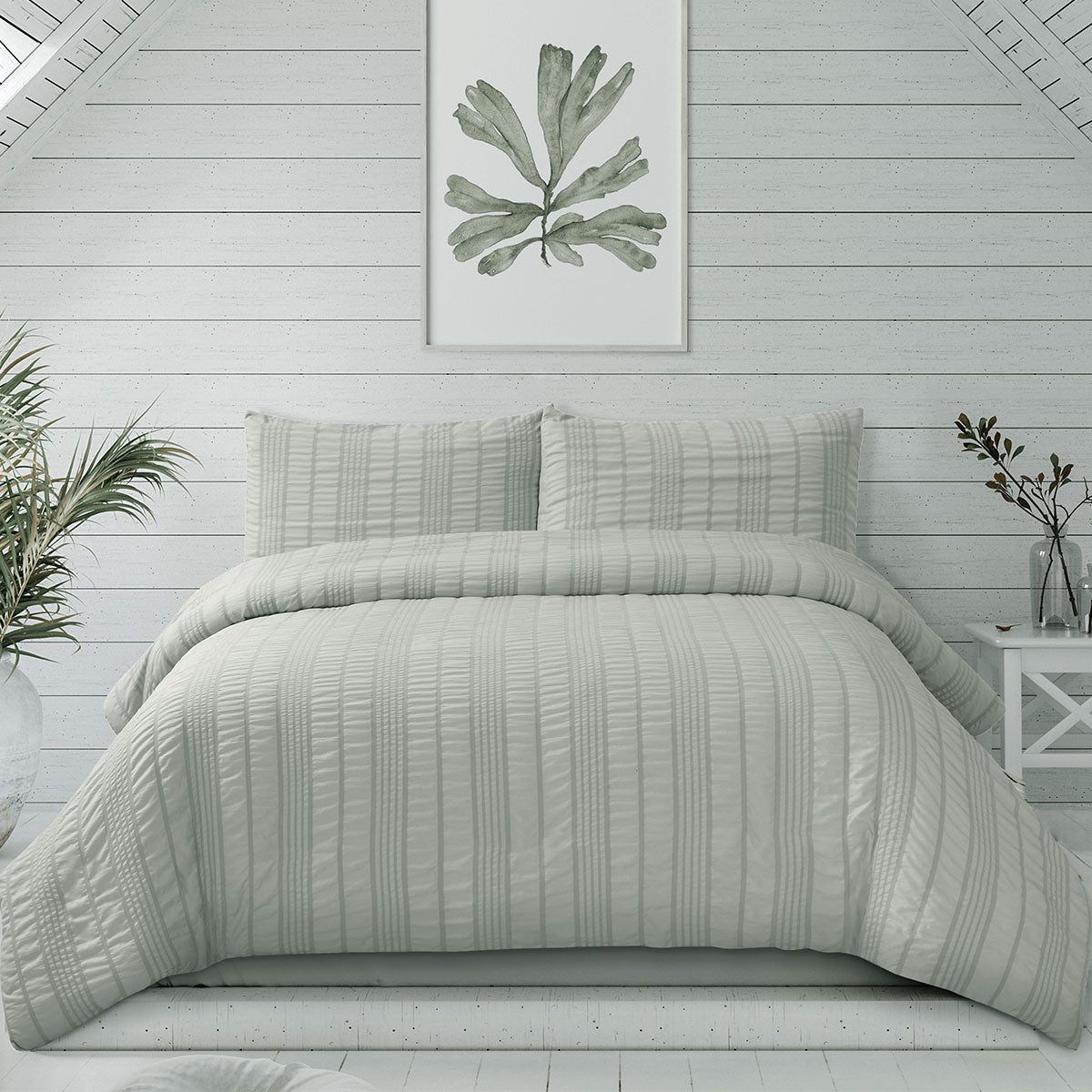Ardor Sommer Coastal Grey Seersucker Stripe Quilt Cover Set | Queen
