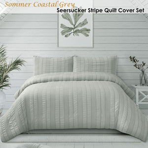 Ardor Sommer Coastal Grey Seersucker Stripe Quilt Cover Set | Queen