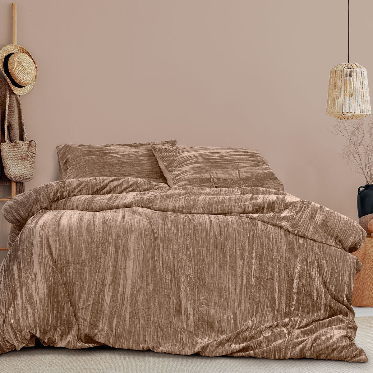Ardor Vivienne Champagne Crushed Velvet Quilt Cover Set | Queen