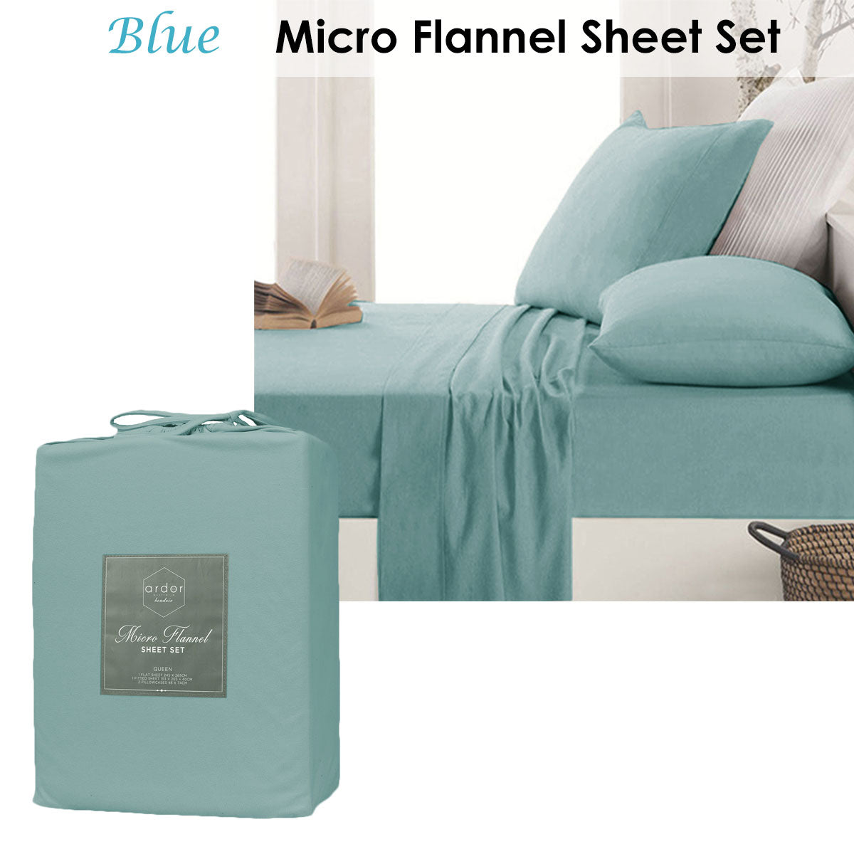 Ardor Micro Flannel Sheet Set | Blue | Single