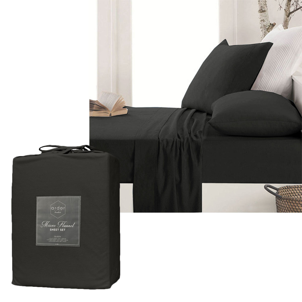 Ardor Micro Flannel Sheet Set | Charcoal | Single