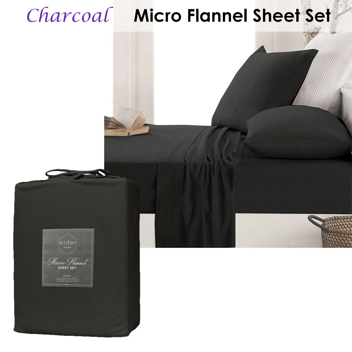 Ardor Micro Flannel Sheet Set | Charcoal | Single