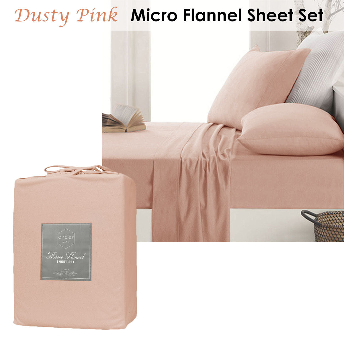 Ardor Micro Flannel Sheet Set | Dusty Pink | Mega King