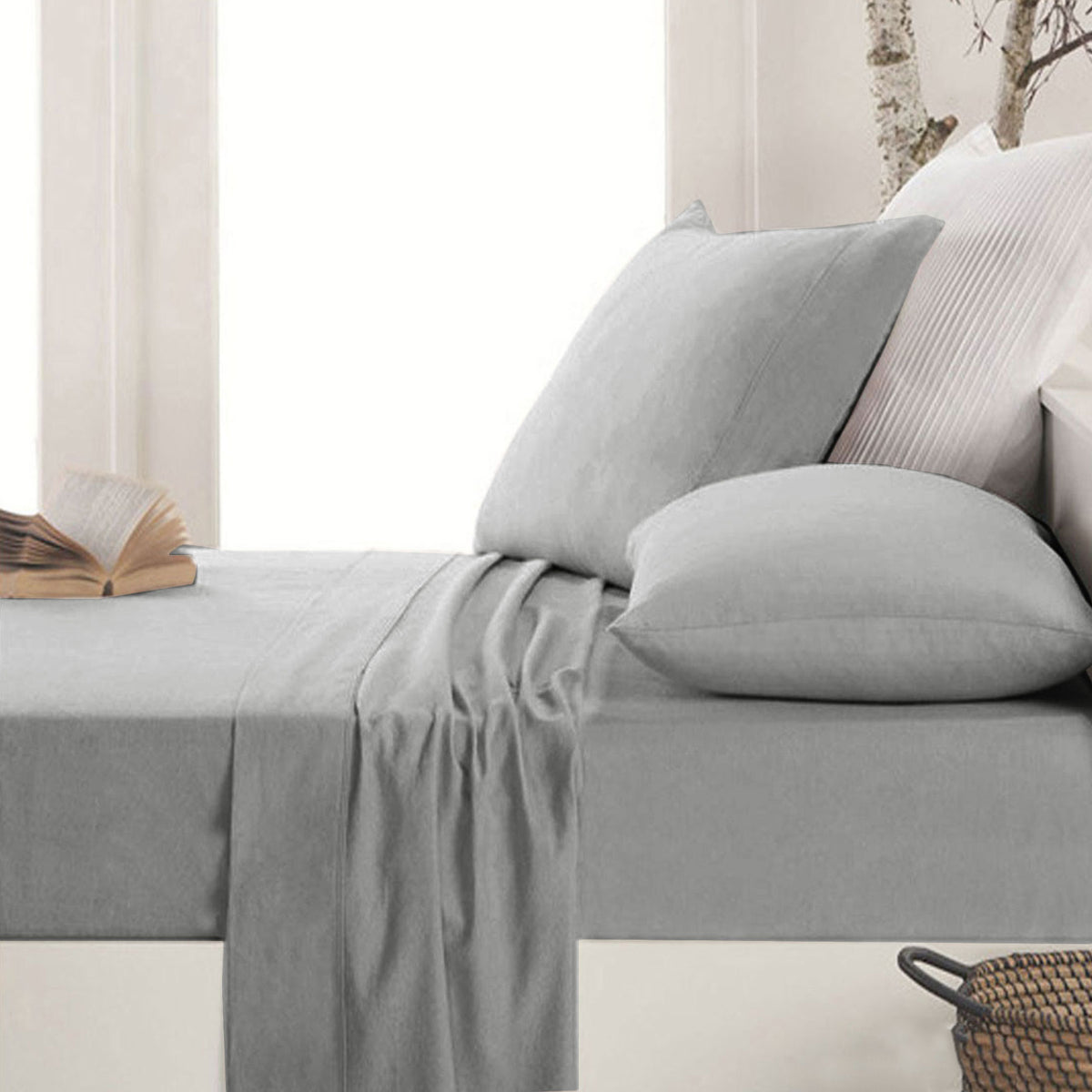 Apartmento Easy-care Micro Flannelette Sheet Set | Grey | Single