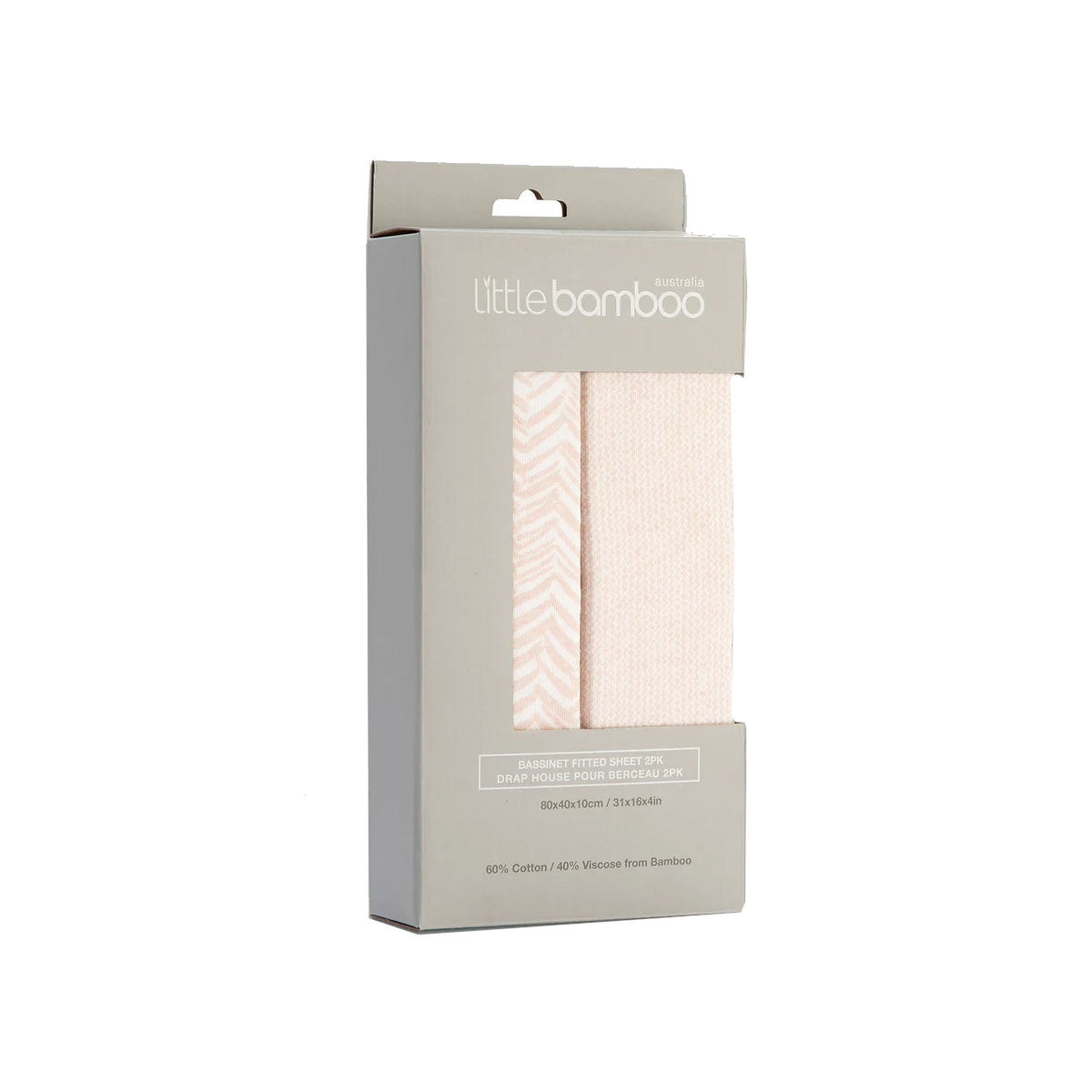 Set of 2 Little Bamboo Jersey Fitted Sheet | Bassinet Size | Herringbone Dusty Pink