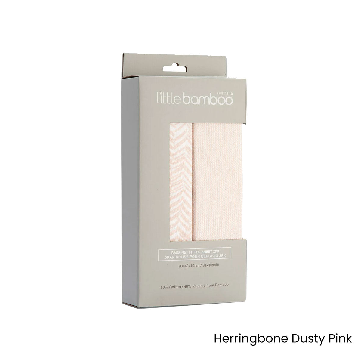 Set of 2 Little Bamboo Jersey Fitted Sheet | Bassinet Size | Herringbone Dusty Pink