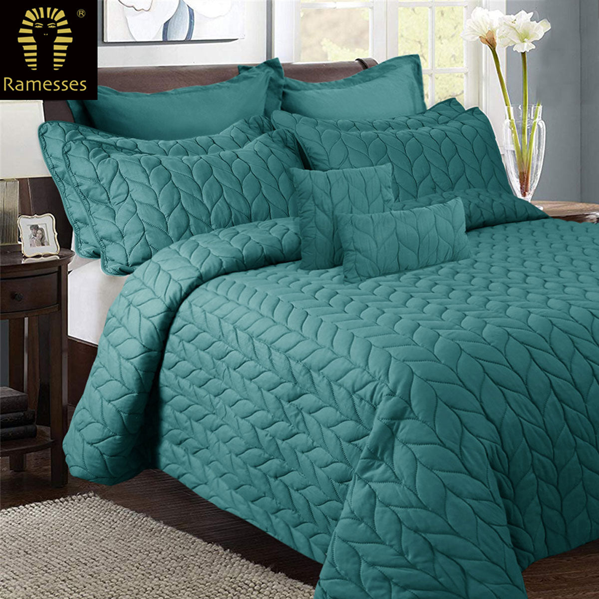 Ramesses 9 Pieces Ultrasonic Comforter Set | Queen | Teal