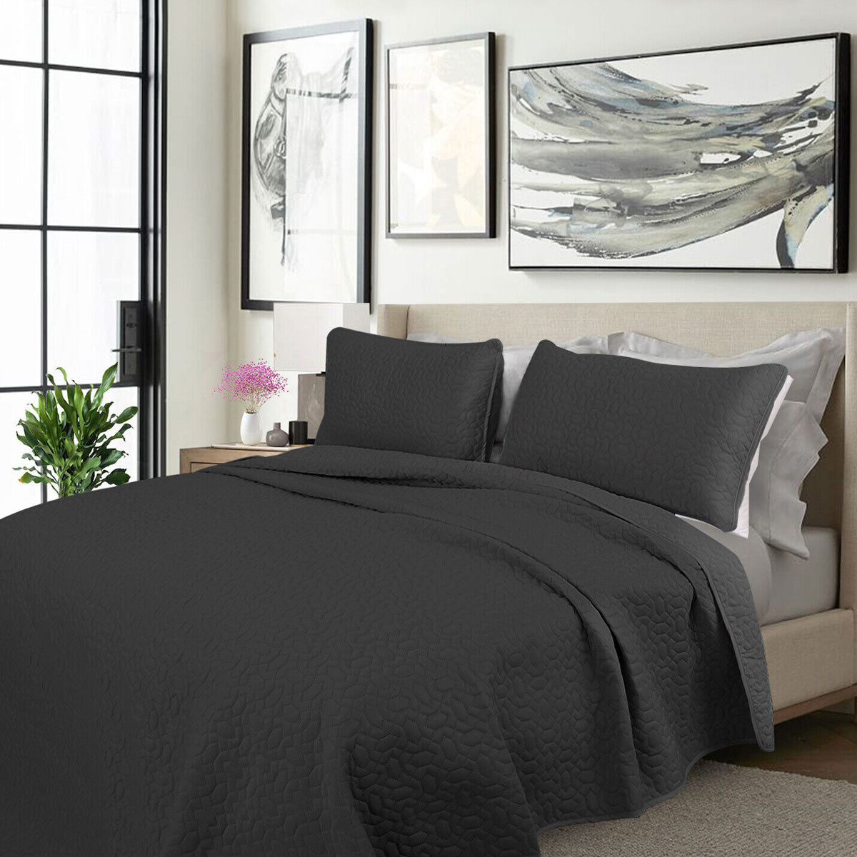 Shangri La 2000TC Charcoal Cooling Embroidered 3-Piece Comforter Set | King
