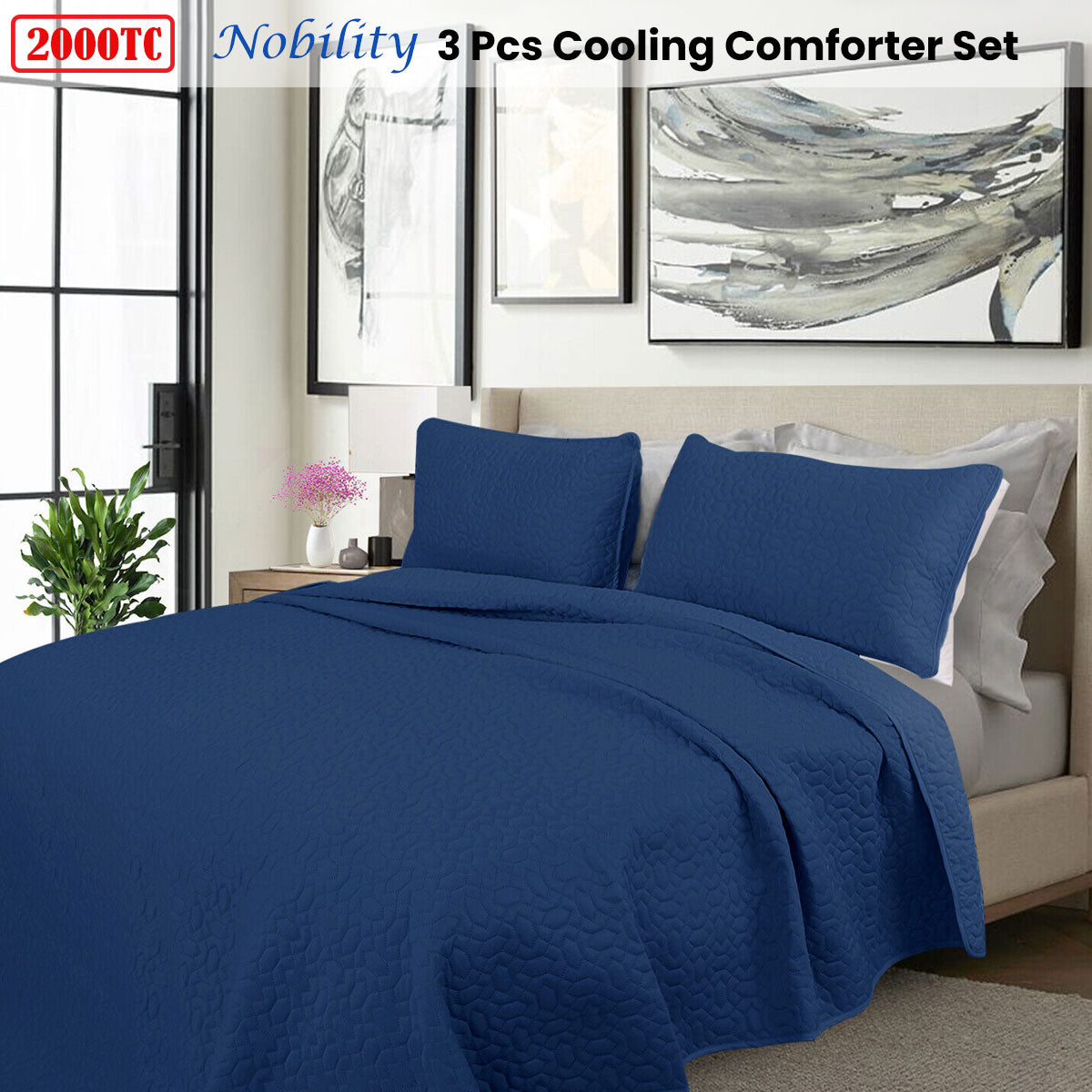 Shangri La 2000TC Nobility Cooling Embroidered 3-Piece Comforter Set | King