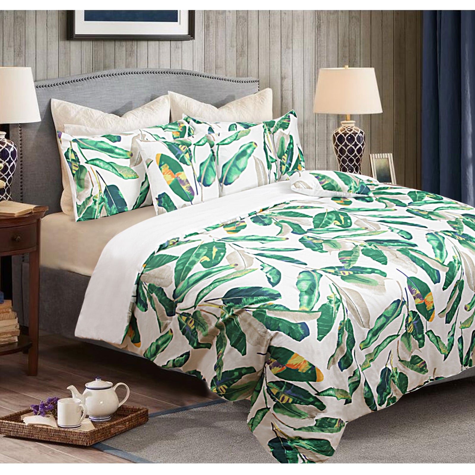 Shangri La 6 Piece Comforter Set | Leaves Green