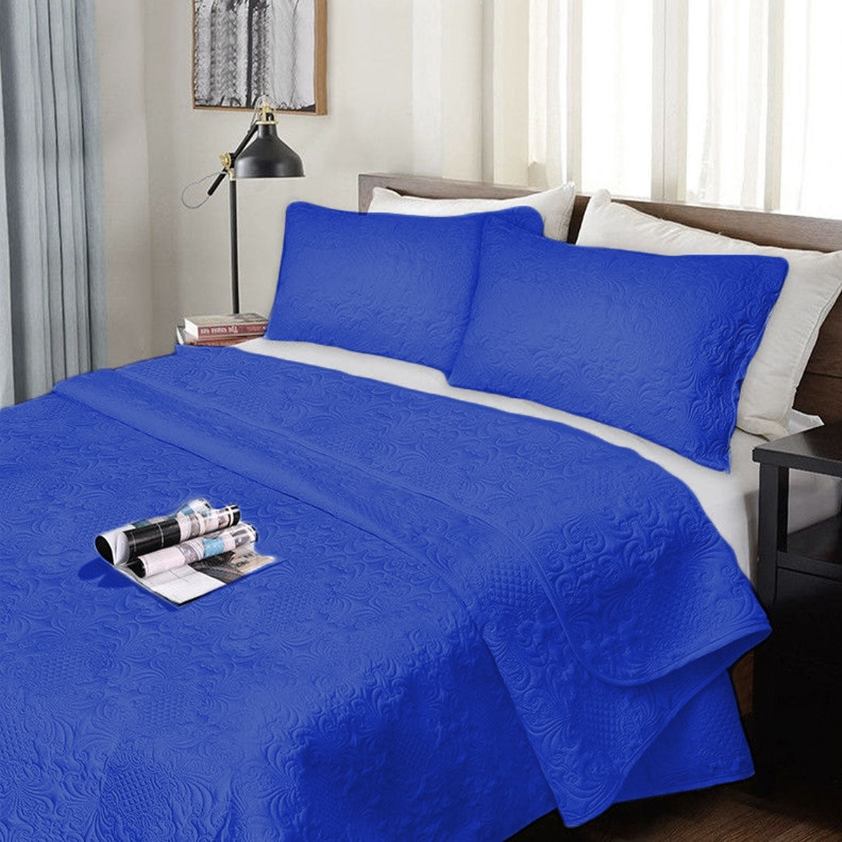 Ramesses 3 Piece Ultrasonic Comforter Set | Queen | Royal Blue