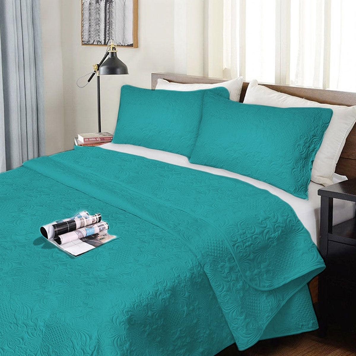 Ramesses 3 Piece Ultrasonic Comforter Set | King | Teal