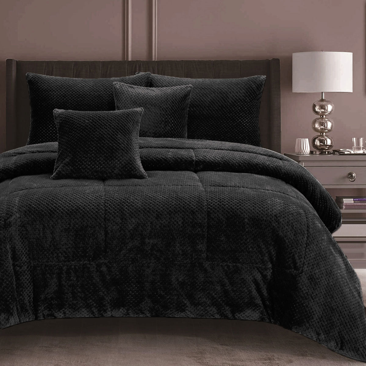 Ramesses Waffle Fleece Charcoal Comforter Set | 3 Pcs | Queen