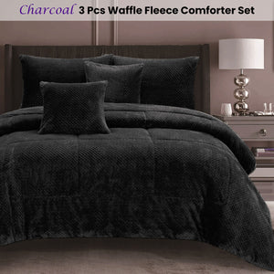 Ramesses Waffle Fleece Charcoal Comforter Set | 3 Pcs | Queen