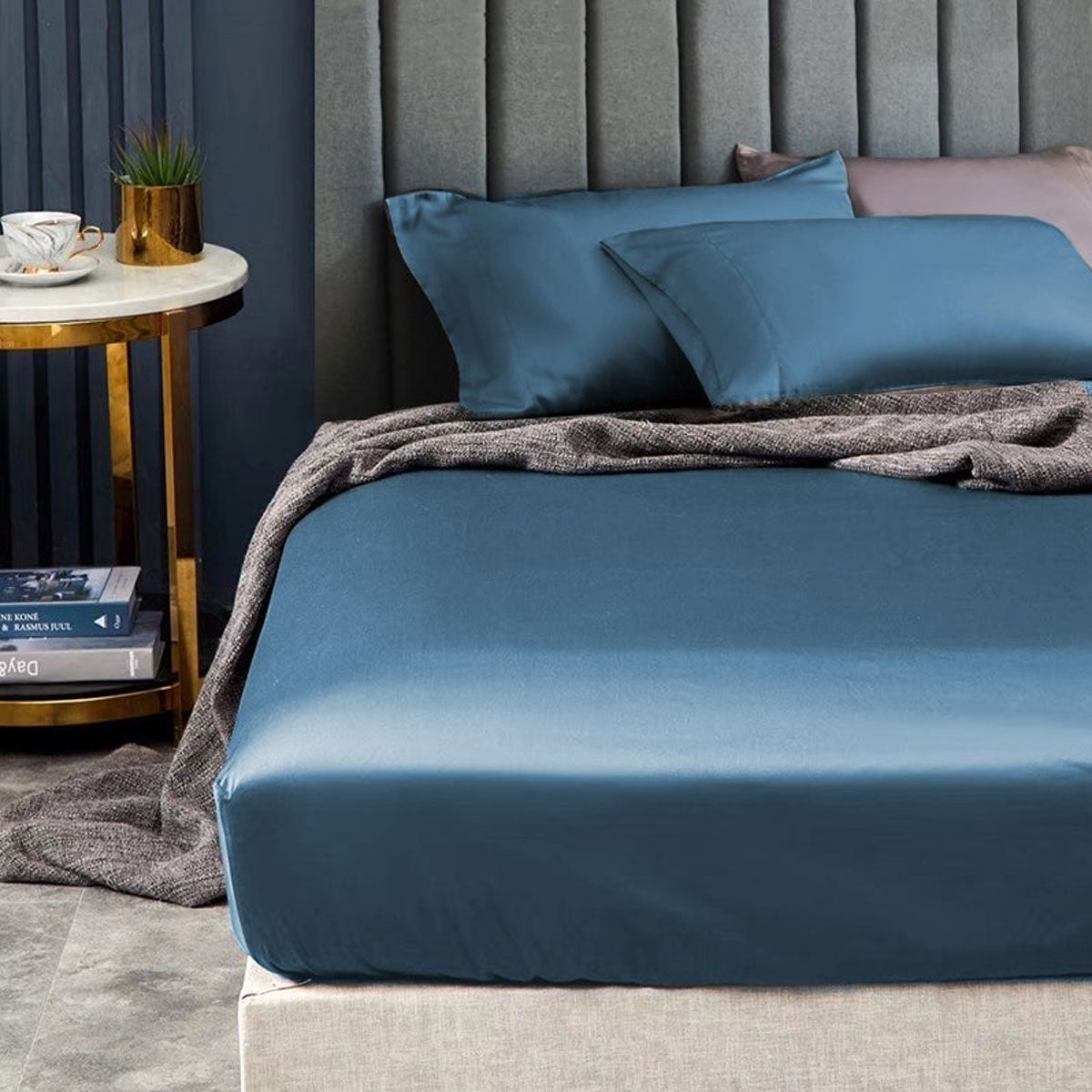 Ramesses 1500TC Elite Egyptian Cotton Sateen Fitted Sheet Combo Set | Classic Blue | King Single