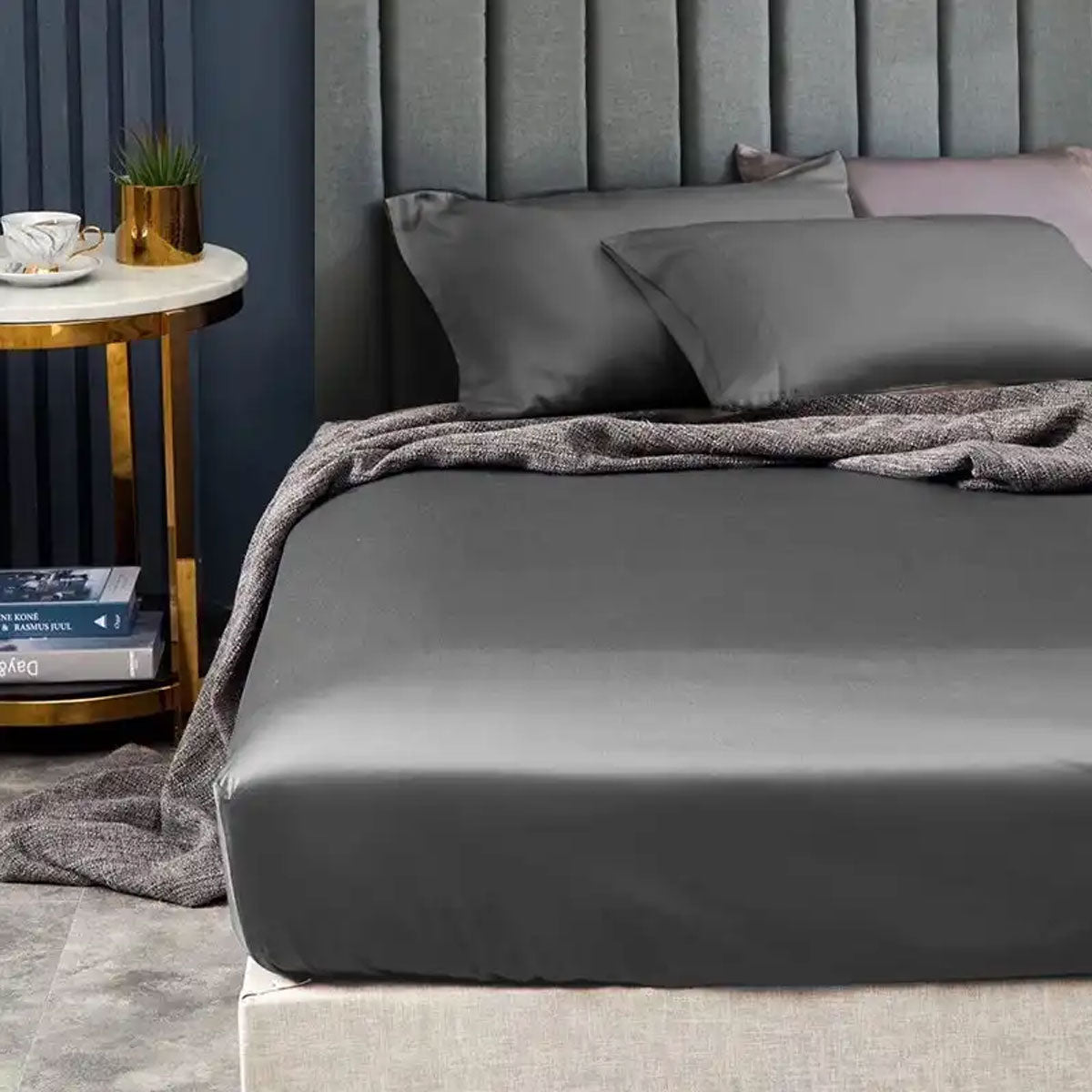 Ramesses 1500TC Elite Egyptian Cotton Sateen Fitted Sheet Combo Set | Charcoal | Single