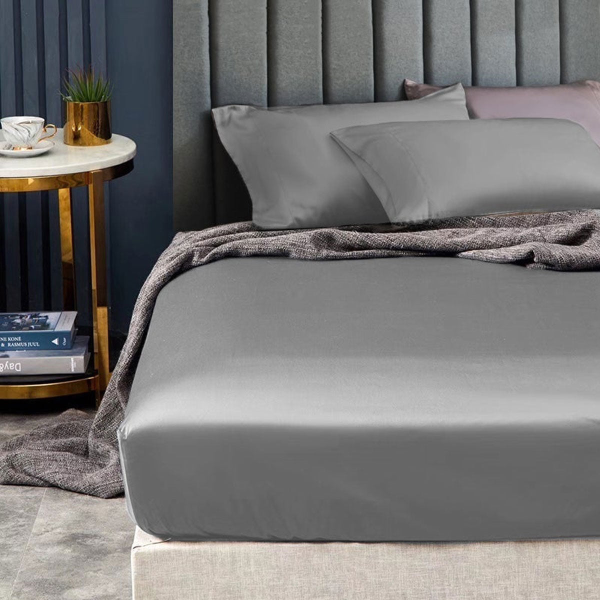 Ramesses 1500TC Elite Egyptian Cotton Sateen Fitted Sheet Combo Set | Grey | Queen