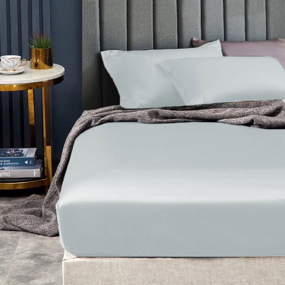Ramesses 1500TC Elite Egyptian Cotton Sateen Fitted Sheet Combo Set | Ice Blue | Queen