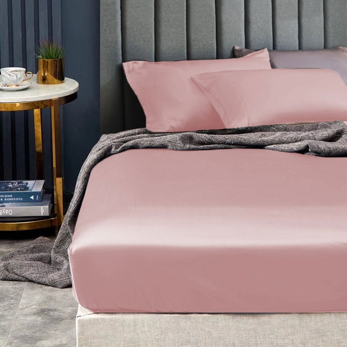 Ramesses 1500TC Elite Egyptian Cotton Sateen Fitted Sheet Combo Set | Rose Pink | Queen