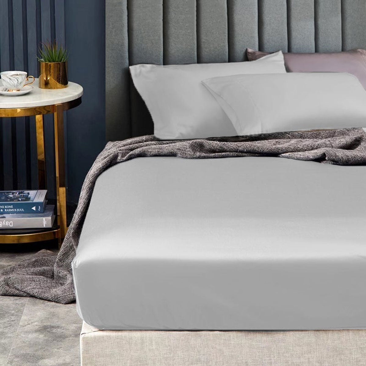 Ramesses 1500TC Elite Egyptian Cotton Sateen Fitted Sheet Combo Set | Silver | Queen