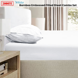 Ramesses 2000TC Bamboo Embossed Fitted Sheet Combo Set | White | King
