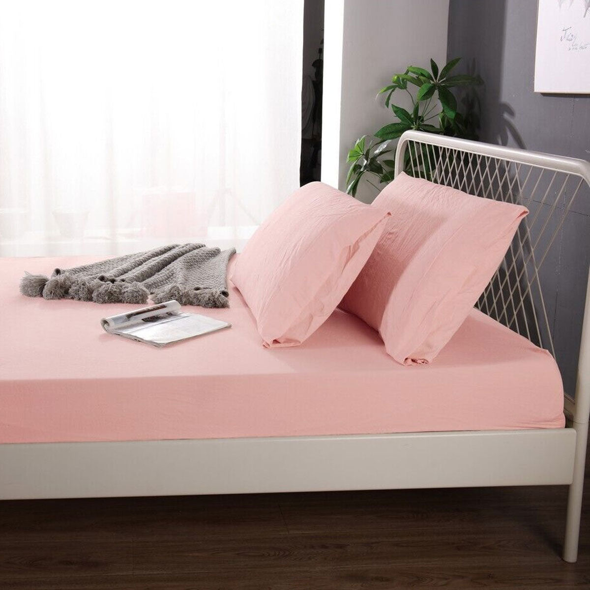Ramesses 1000TC Linen Bamboo Fitted Sheet Combo Set | Dusty Pink | Queen