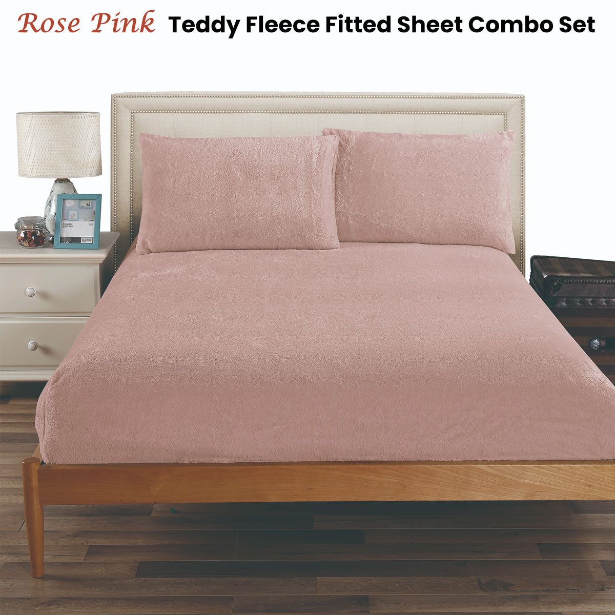 Ramesses Teddy Fleece Fitted Sheet Combo Set | Rose Pink | Queen