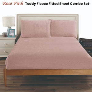 Ramesses Teddy Fleece Fitted Sheet Combo Set | Rose Pink | Queen
