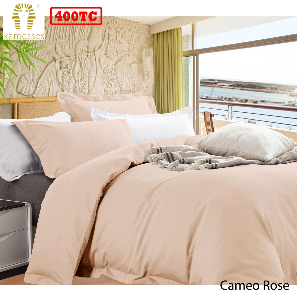 Ramesses Bamboo Cotton Quilt Cover Set | Cameo Rose | Queen